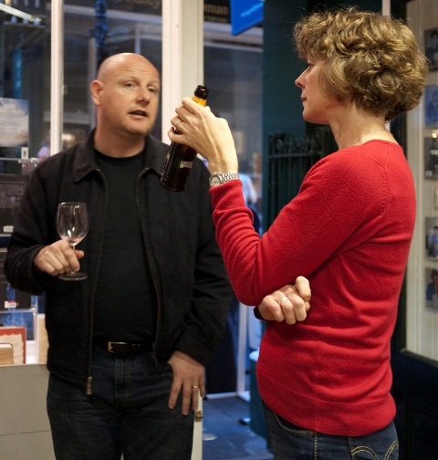 Crimefest host Adrian Muller chats to Liz Hatterall (Crimefest's Myles Allfrey's wife) 