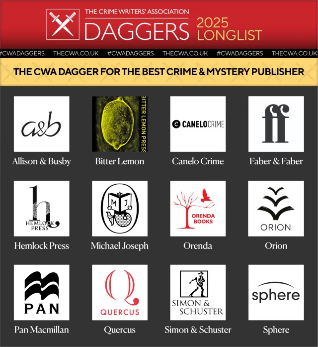 As we approach National Crime Reading Month, we couldn't be more proud to have been longlisted as one of the CWA Dagger Best Crime & Mystery Publishers. Bravo to all the other nominees 👏 Fingers crossed for the shortlist this week! 🤞